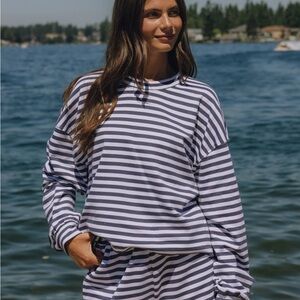 Daily Drills SET Navy and White Striped Long Sleeve Tee & Shorts